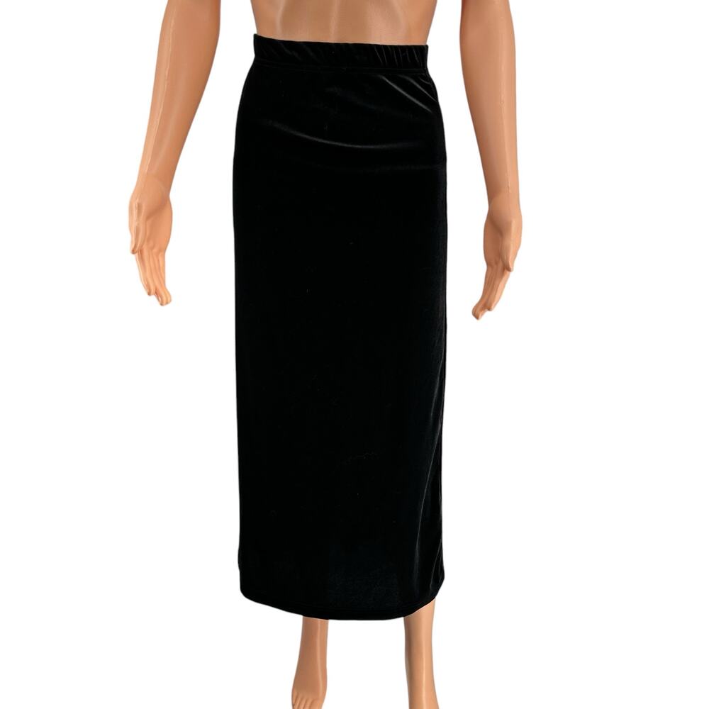 Vintage Black Velvet Maxi Skirt Basic Editions Elastic Waist XL 90s Goth Grunge